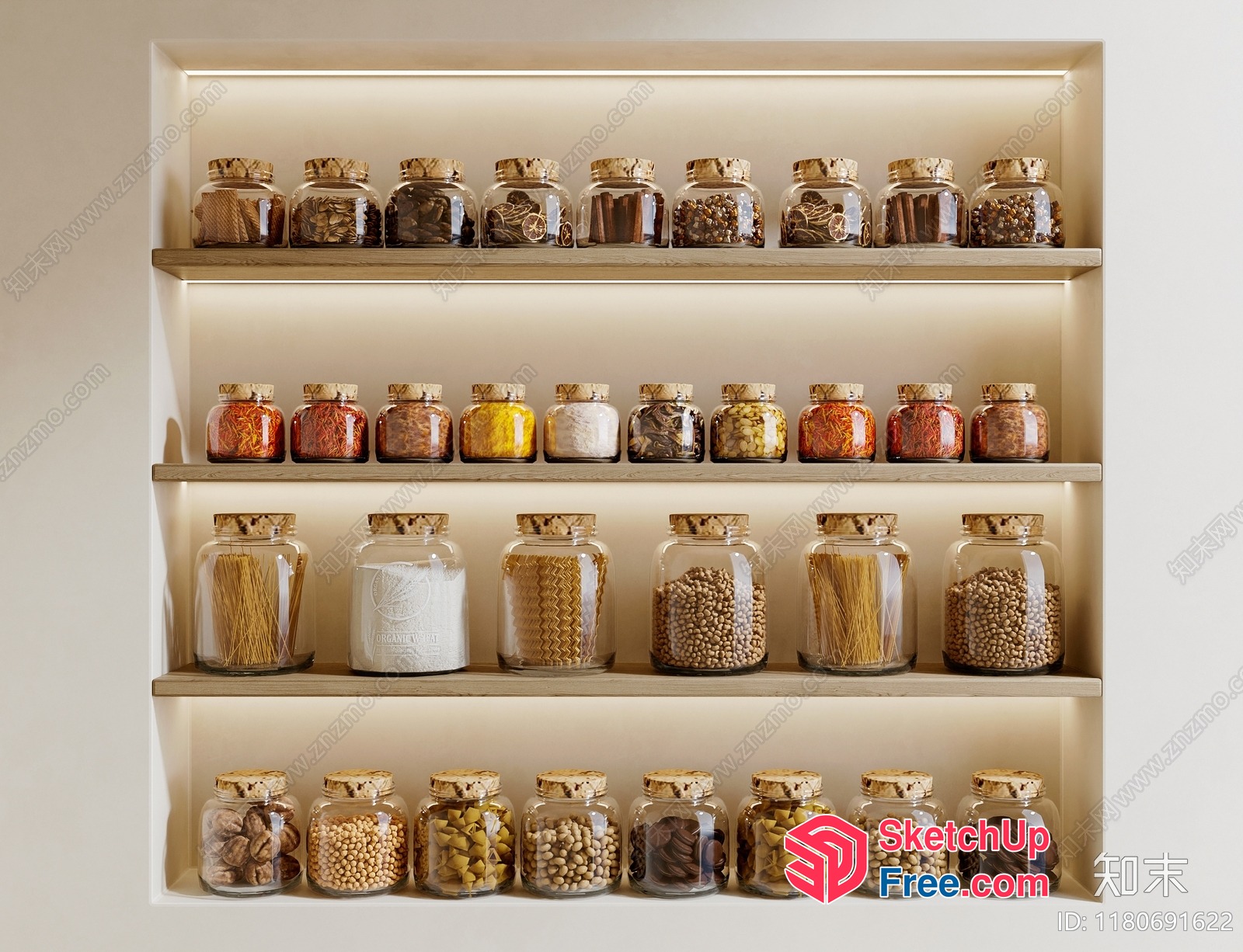 Glass Jars On Wooden Shelves 3D SketchUp File