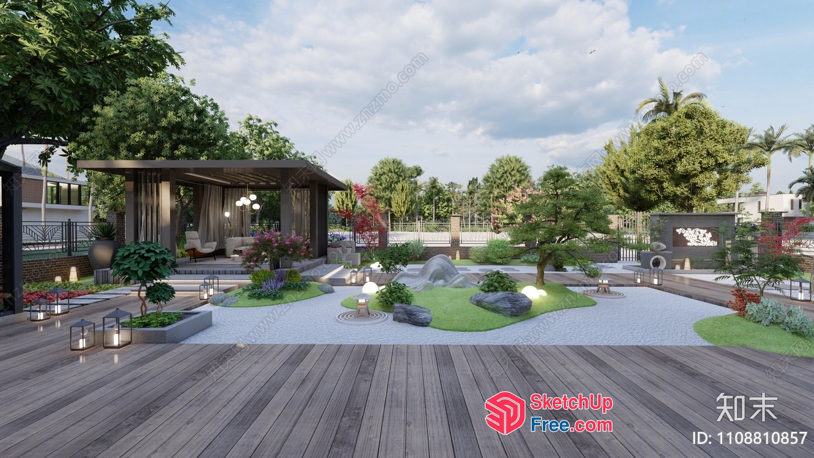 Elegant Modern Japanese-Style Garden With Traditional Decorations 3D SketchUp File