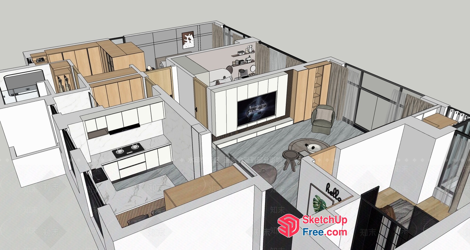 Modern Minimalist Apartment Floor Plan 3D SketchUp File