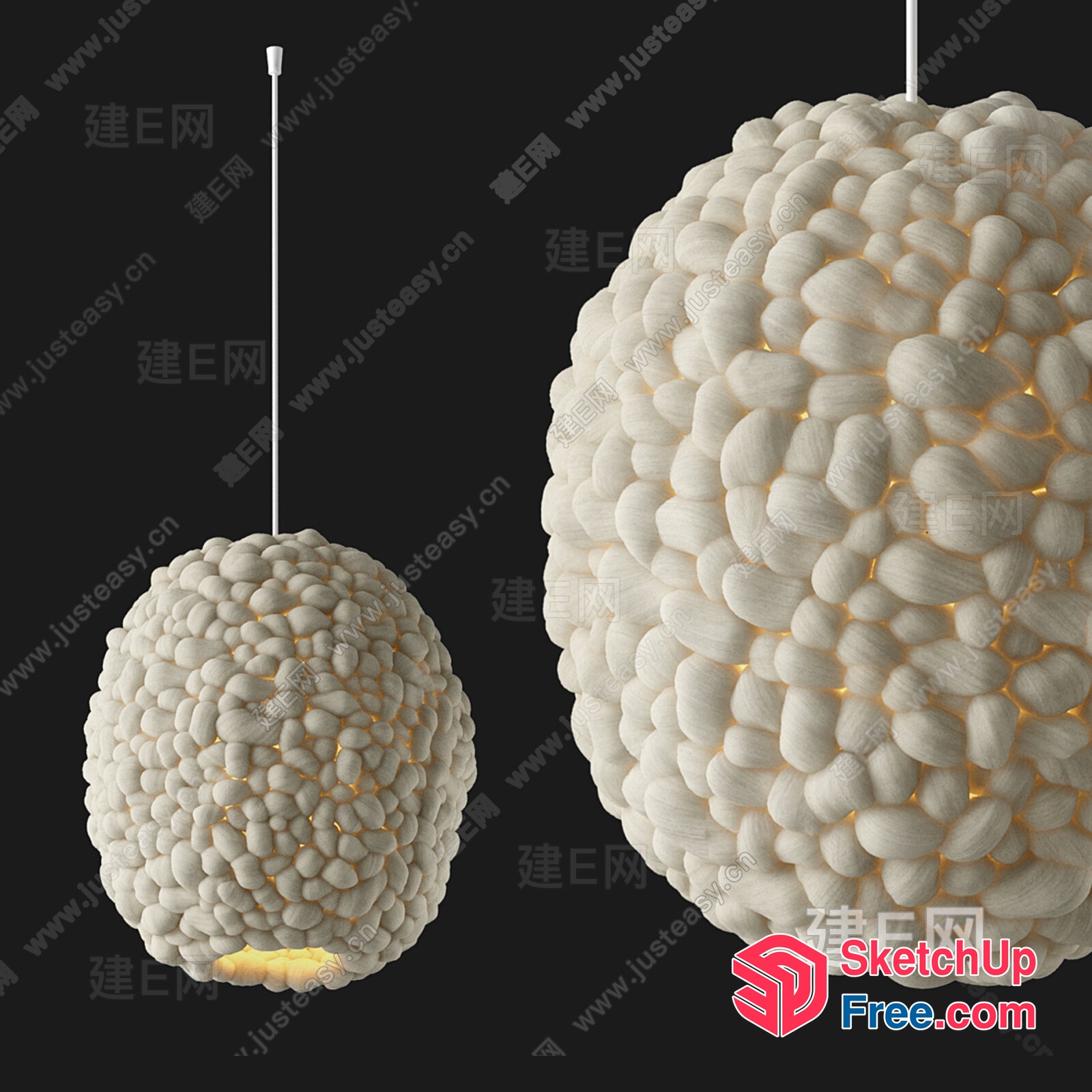 Modern Hanging Lamps With White Spherical Shells 3D SketchUp File