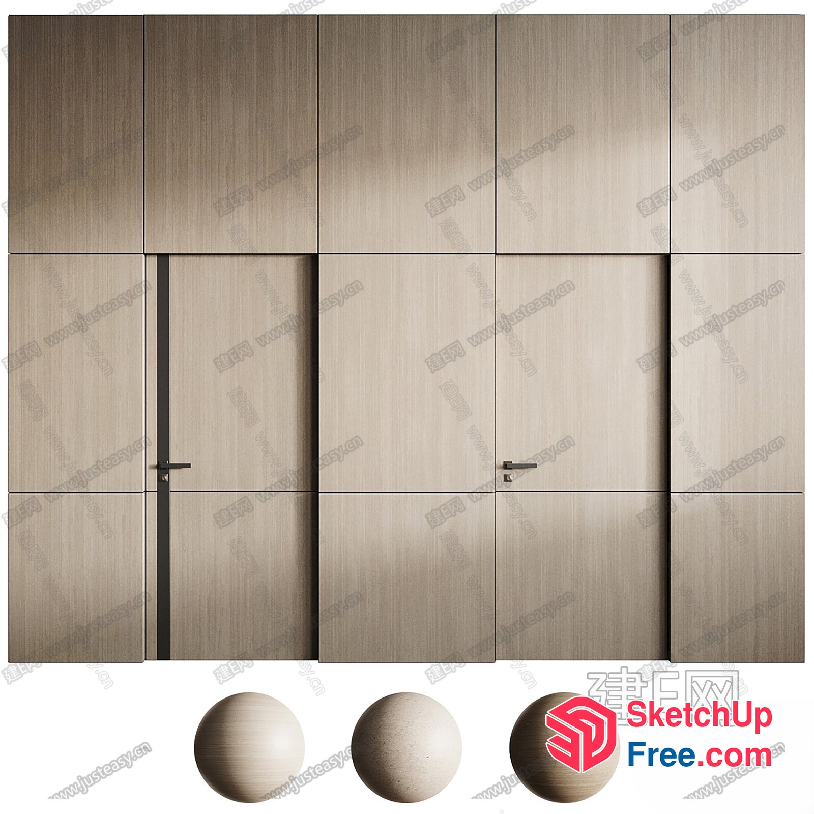 Modern Wooden Door And Wall Paneling 3D SketchUp File