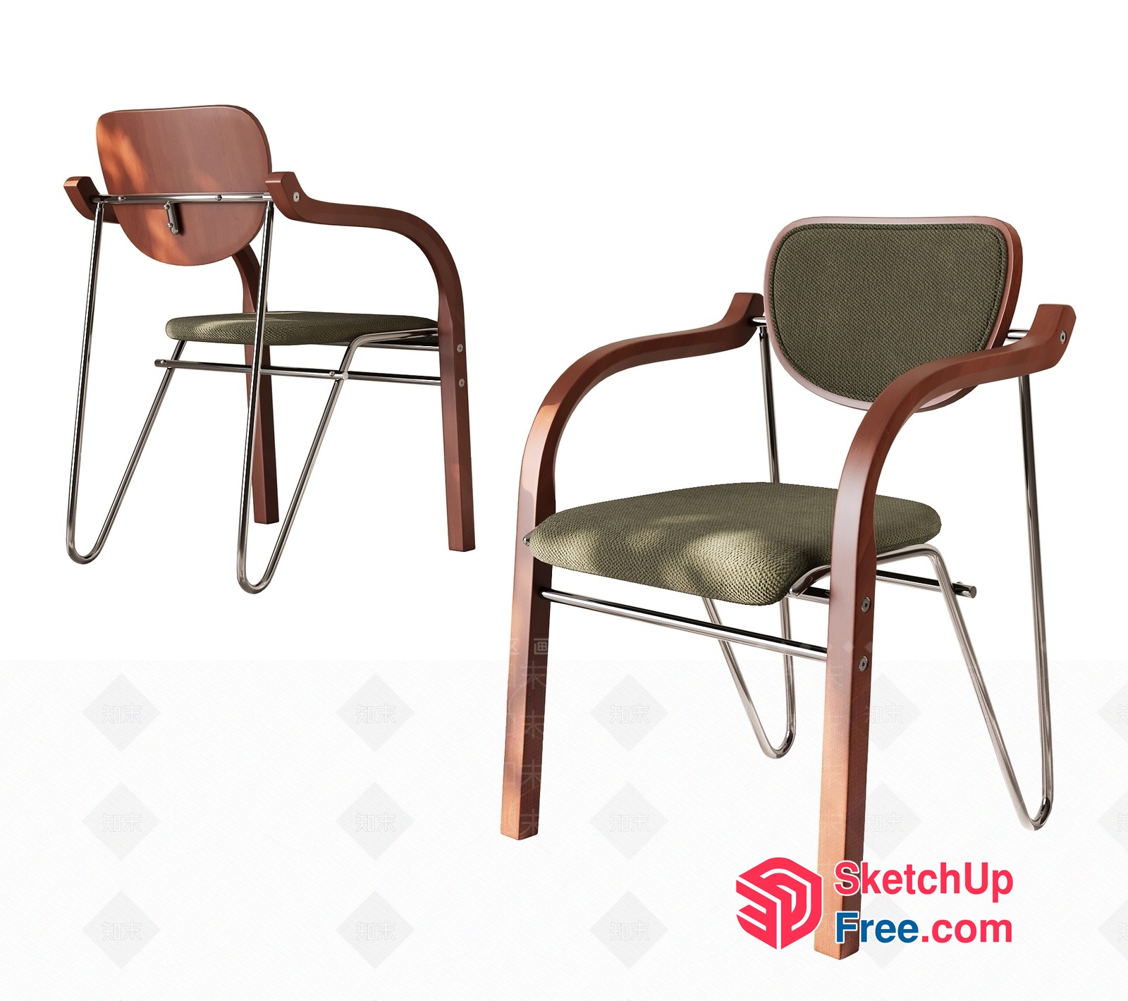 Mid-Century Modern Wooden And Metal Accent Chair 3D SketchUp File