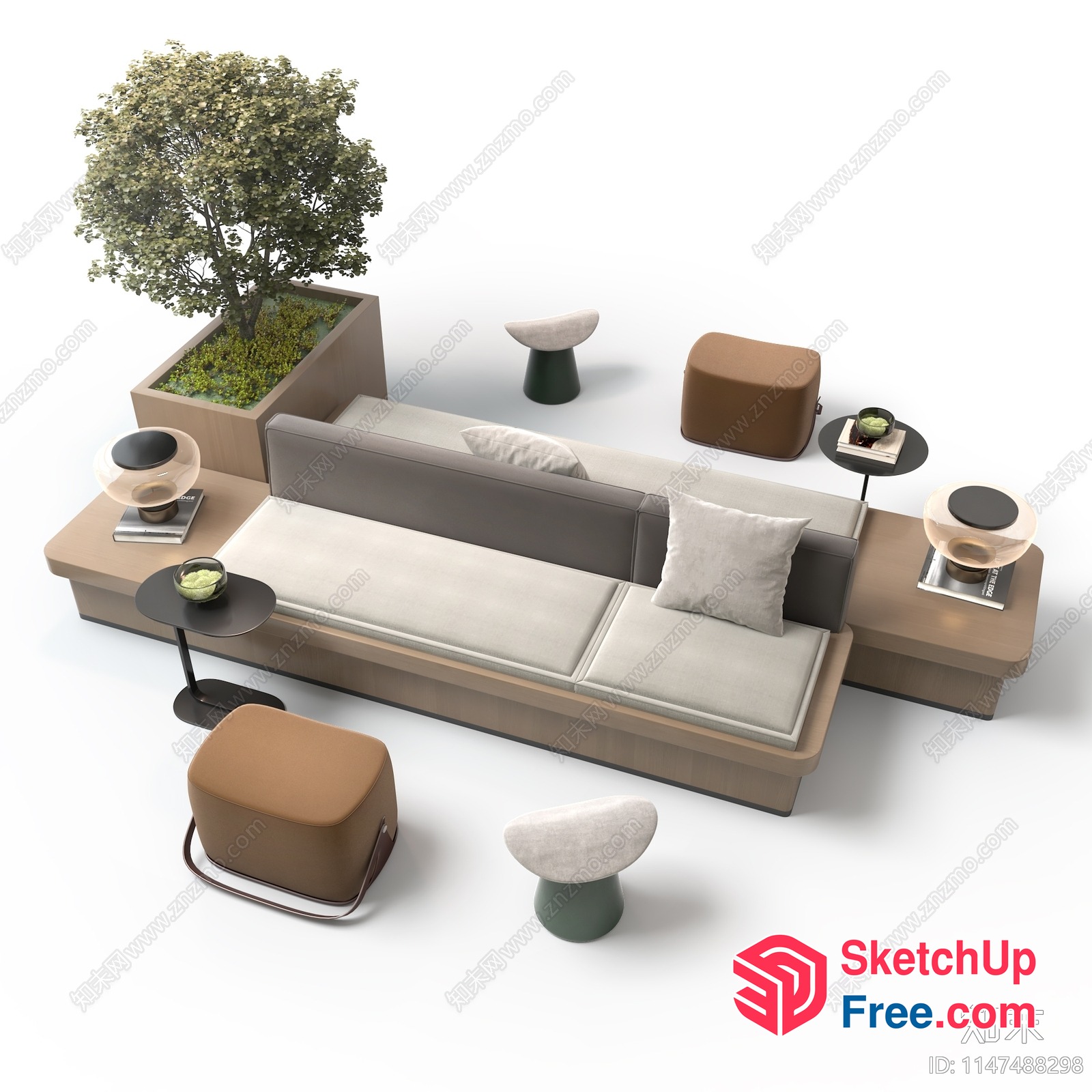 Modern Minimalist Japanese Style Living Room Furniture Set 3D SketchUp File