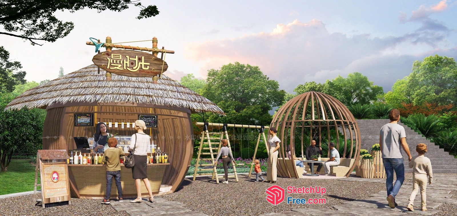 Cozy Outdoor Food And Drink Shop 3D SketchUp File