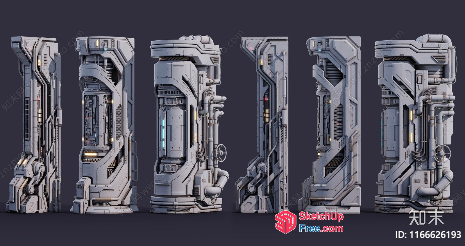 Futuristic Sci-Fi Industrial Pillars 3D SketchUp File