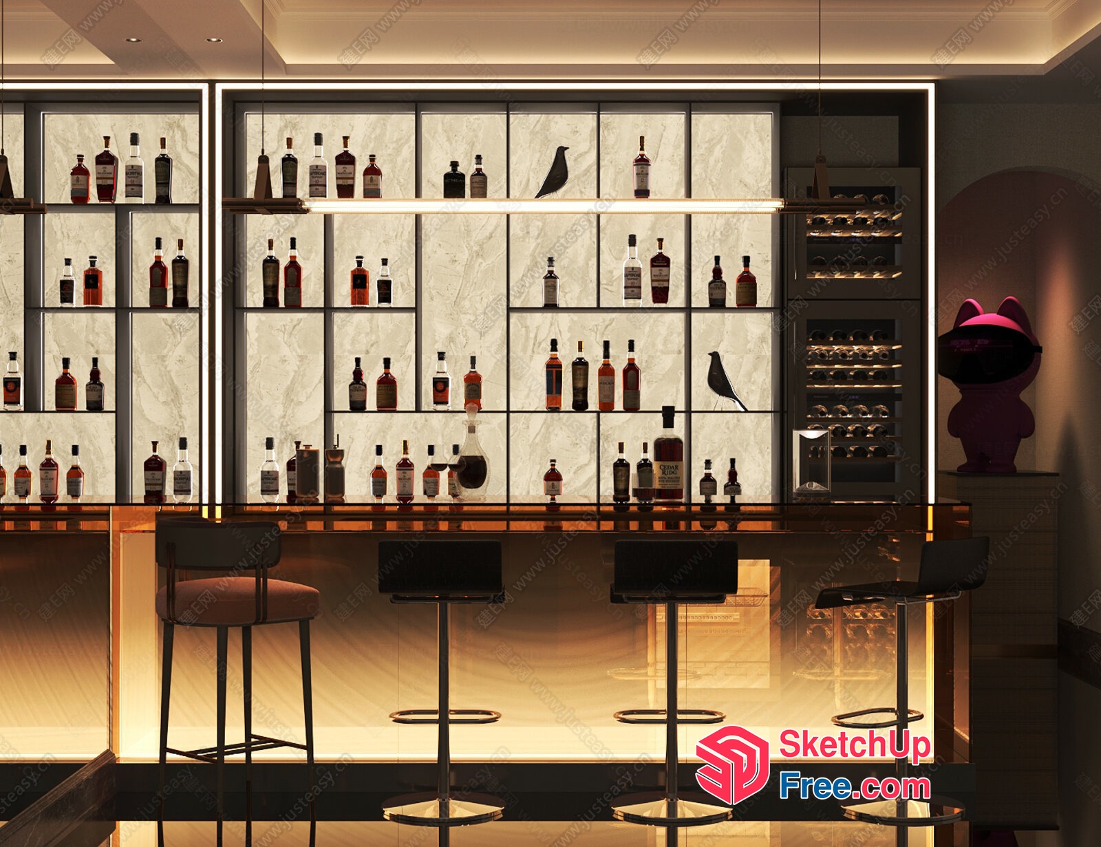 Luxurious Modern Bar Interior With Sleek Glass Countertop And Elegant Lighting 3D SketchUp File