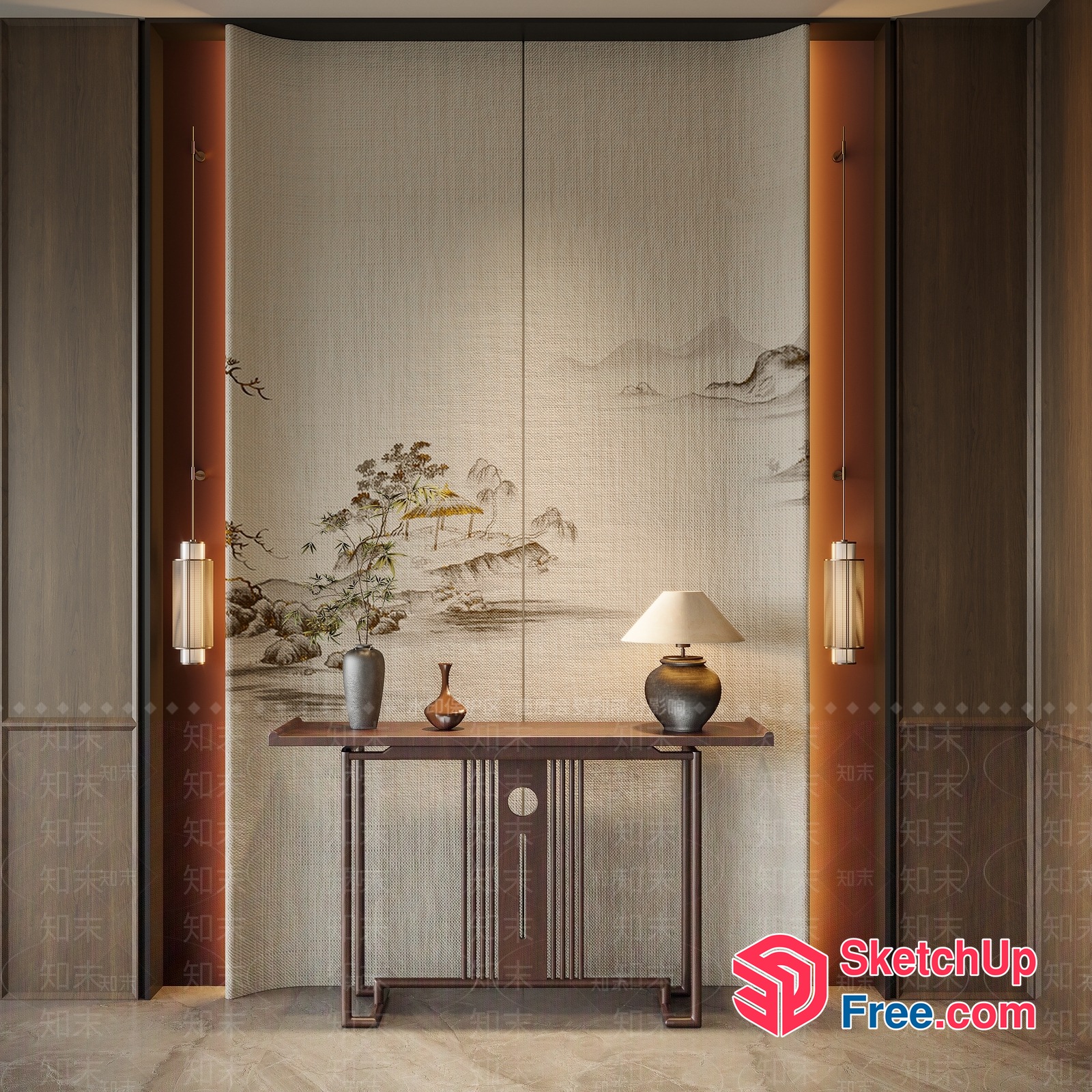 Elegant Asian-Inspired Room With Minimalist Decor 3D SketchUp File