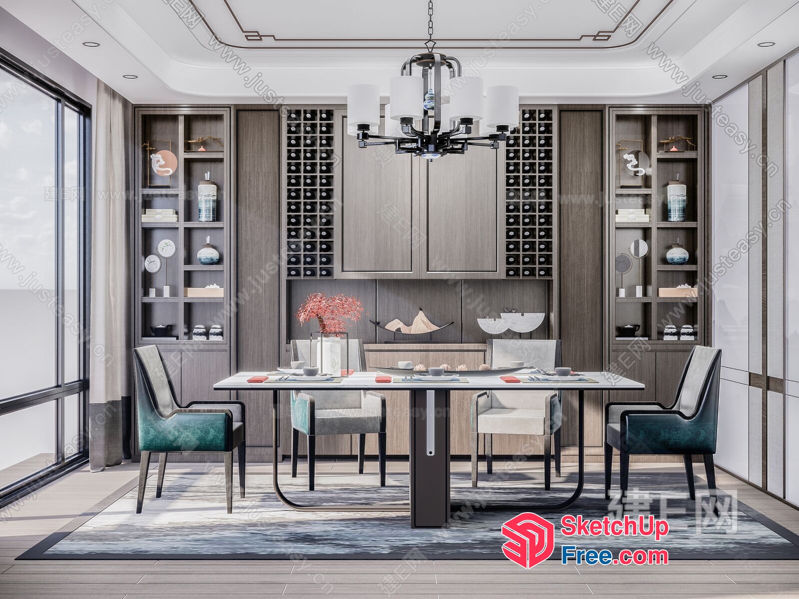 Elegant Dining Room With Modern Furniture And Decor 3D SketchUp File