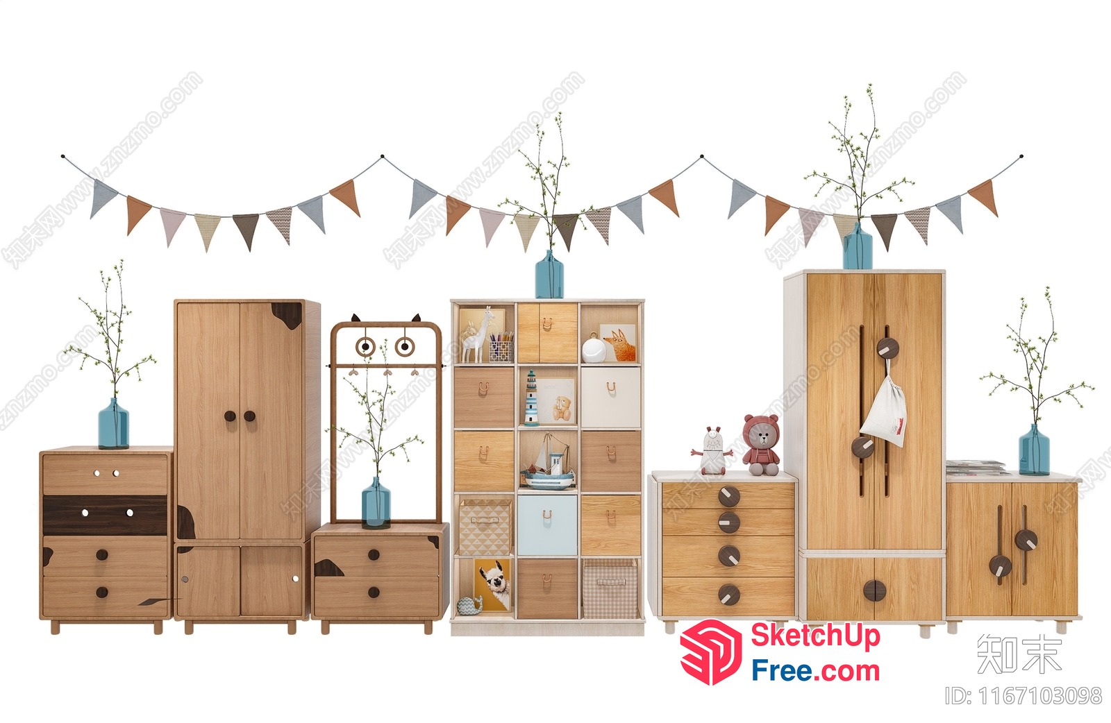 Scandinavian Style Wood Furniture Set 3D SketchUp File