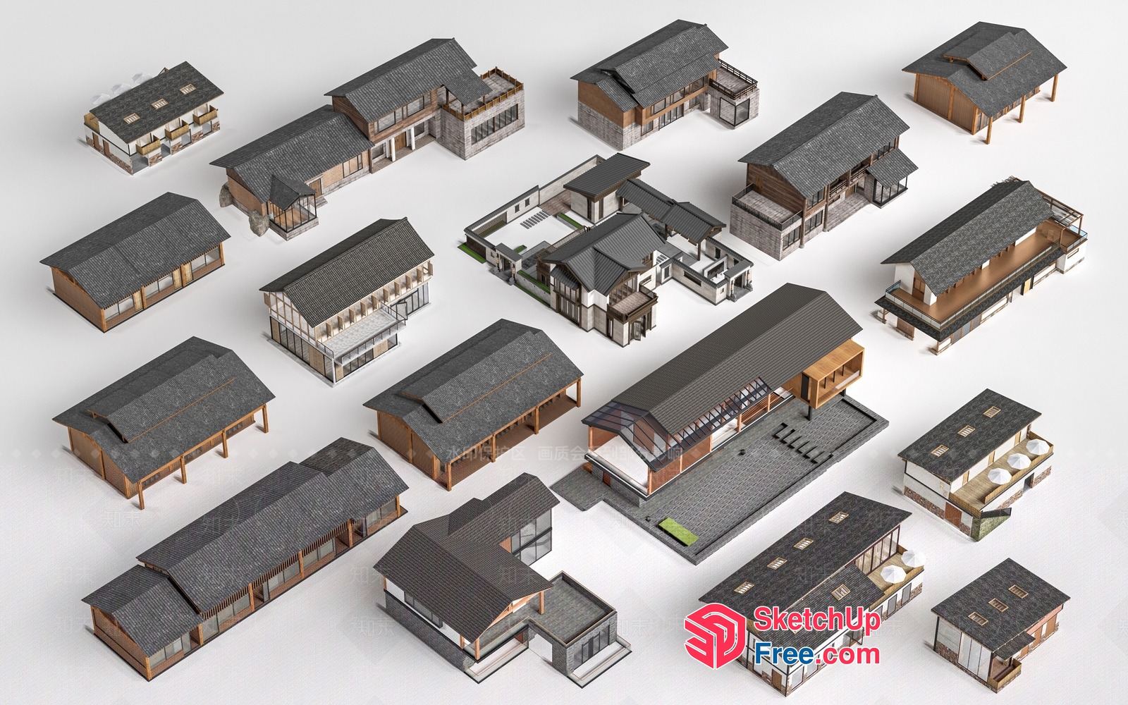 Asian-Inspired Residential Architecture Collection 3D SketchUp File