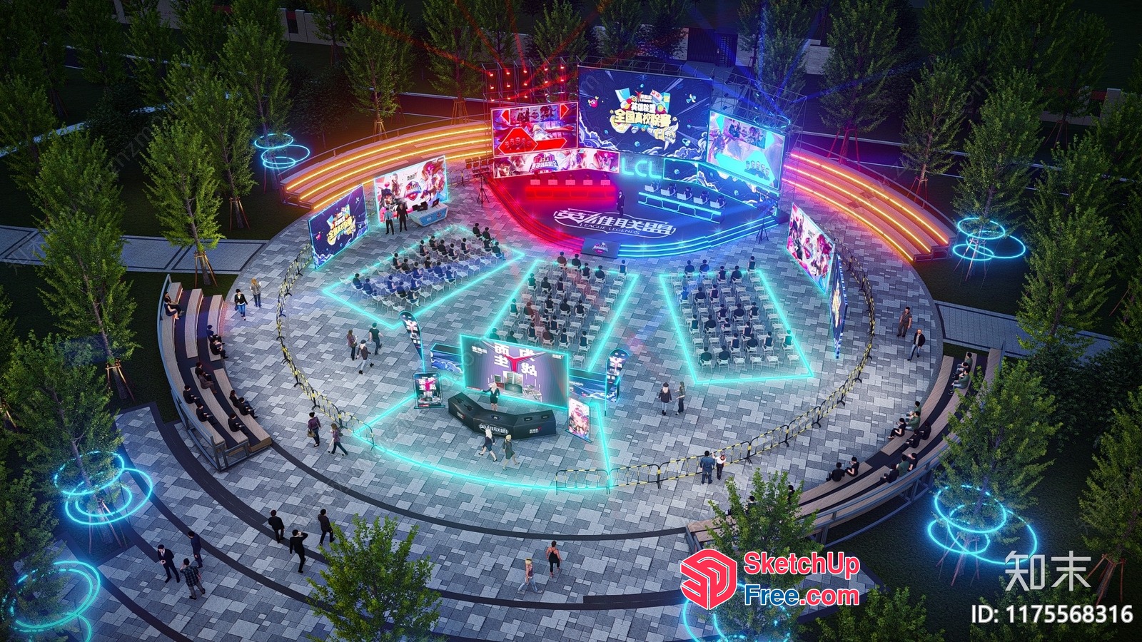 Modern Outdoor Event Space With Neon Lighting And Stage 3D SketchUp File