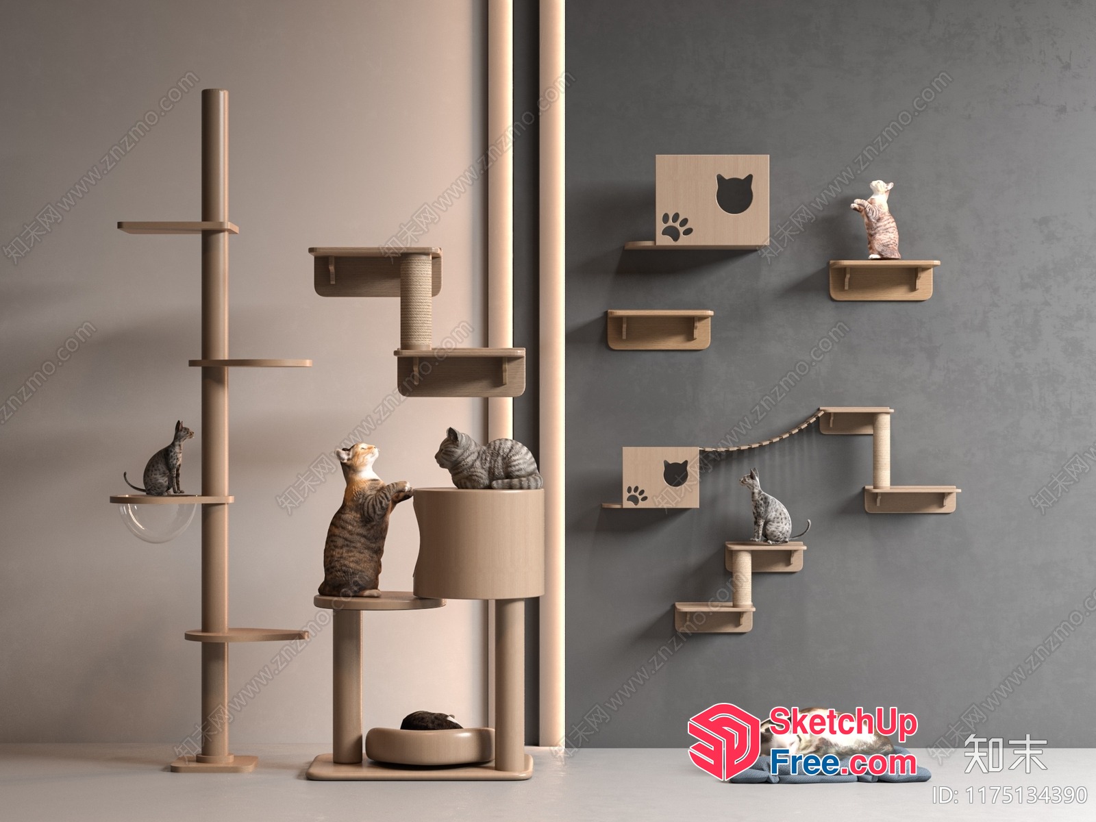 Modern Cat Tower With Stairs And Shelves 3D SketchUp File
