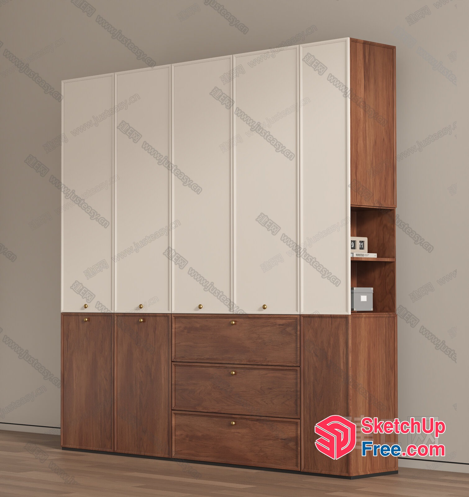Modern Wooden Wardrobe With Drawers And Cabinets 3D SketchUp File