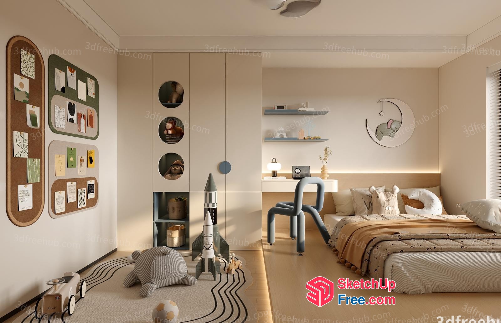 Modern Scandinavian Children'S Room With Neutral Color Scheme And Natural Light 3D SketchUp File
