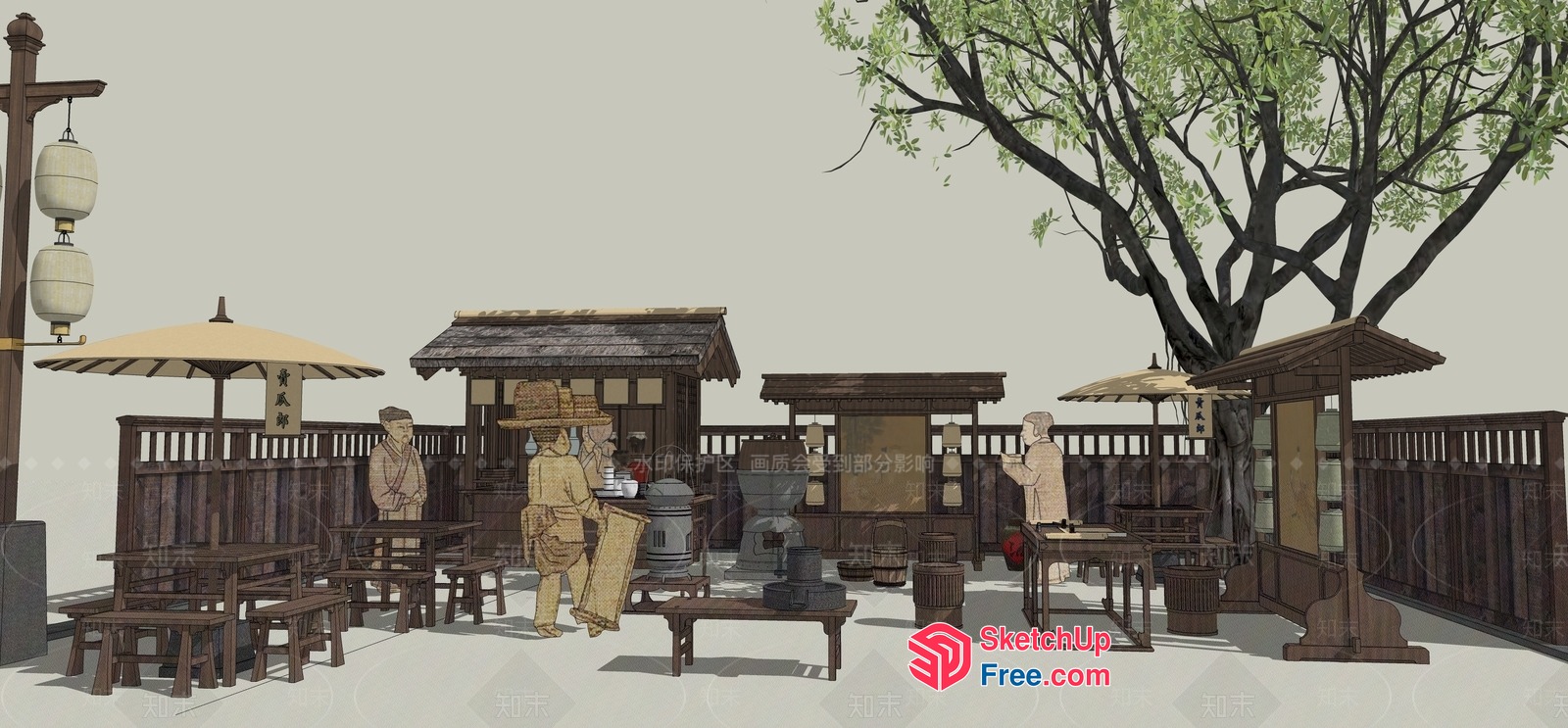 Asian-Inspired Outdoor Seating Area 3D SketchUp File