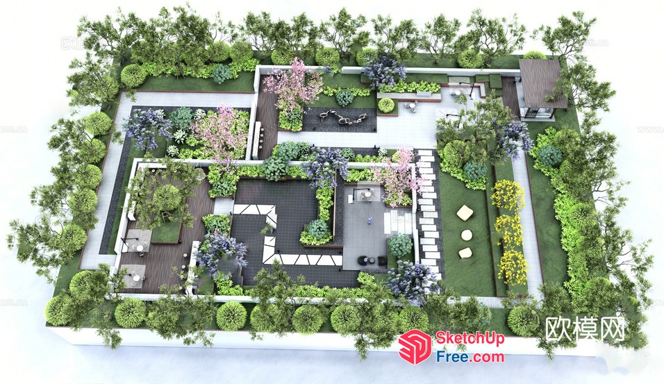 Serene Rooftop Oasis With Lush Greenery And Modern Decor 3D SketchUp File