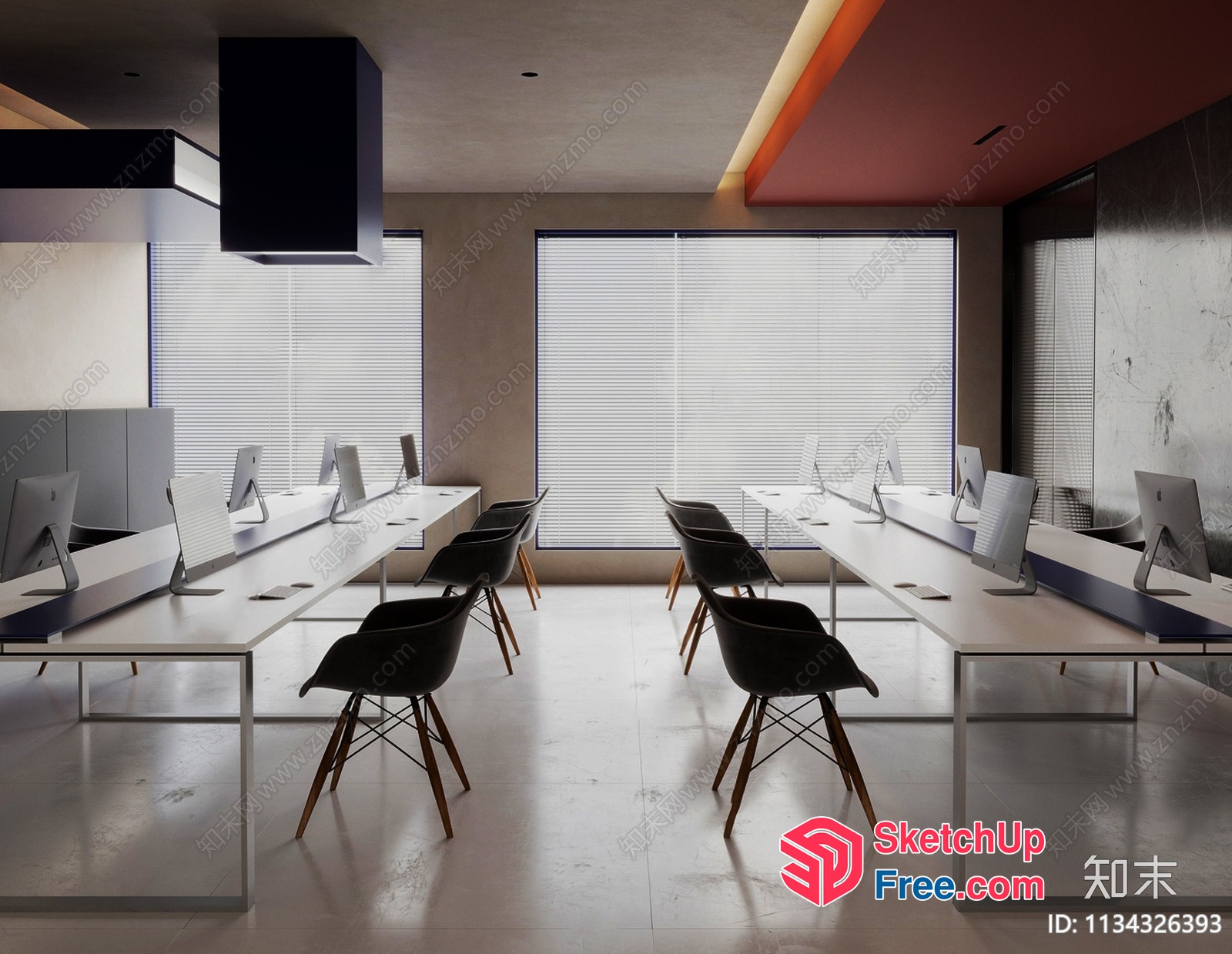 Modern Office Space With Sleek Desks And Natural Light 3D SketchUp File