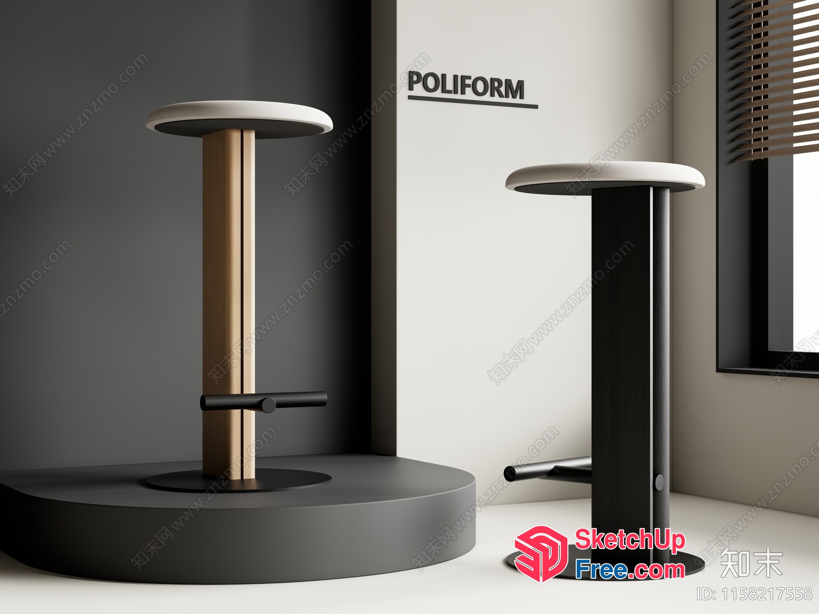 Minimalist Pillar Stools With Flat Tops 3D SketchUp File