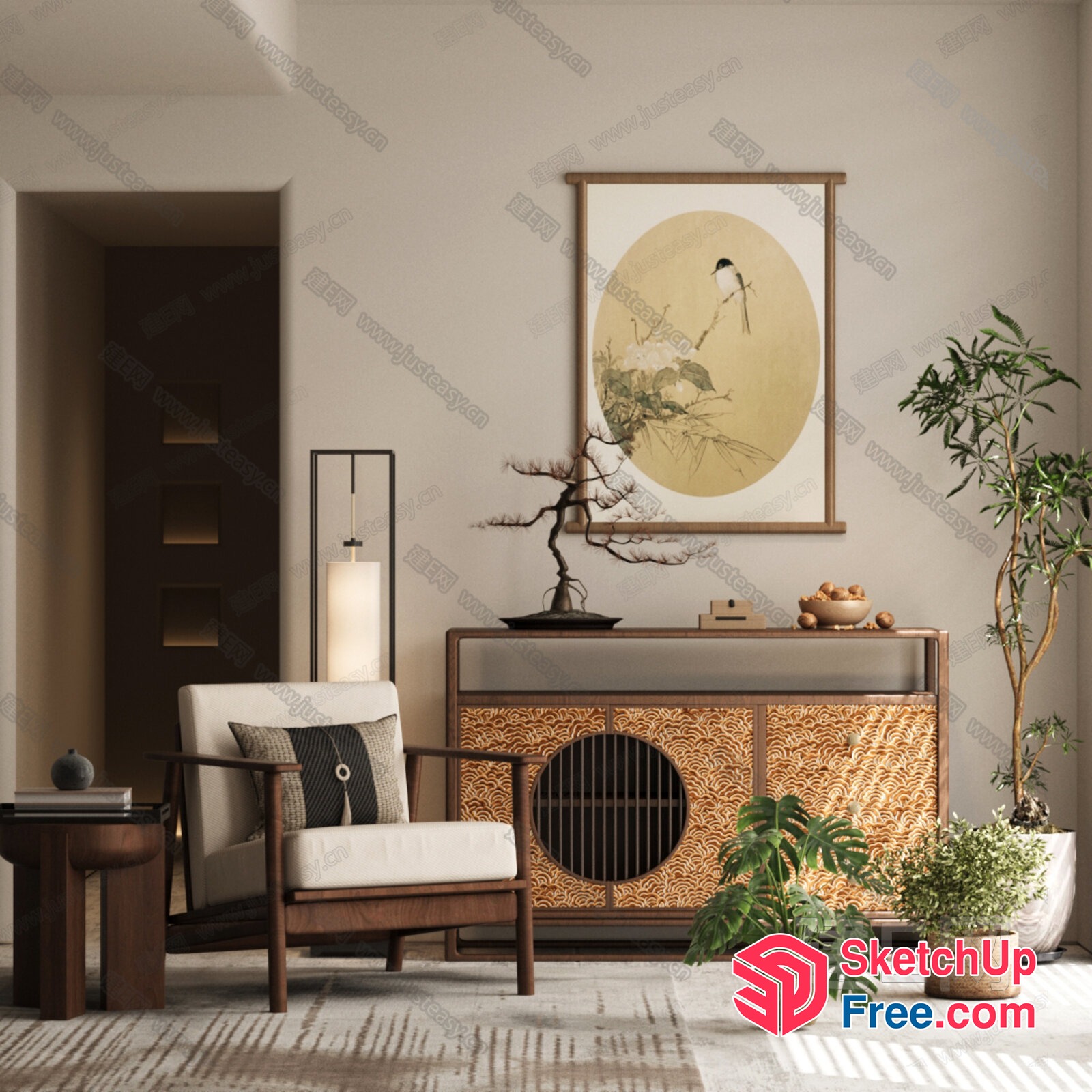 Serene Asian-Inspired Living Space 3D SketchUp File