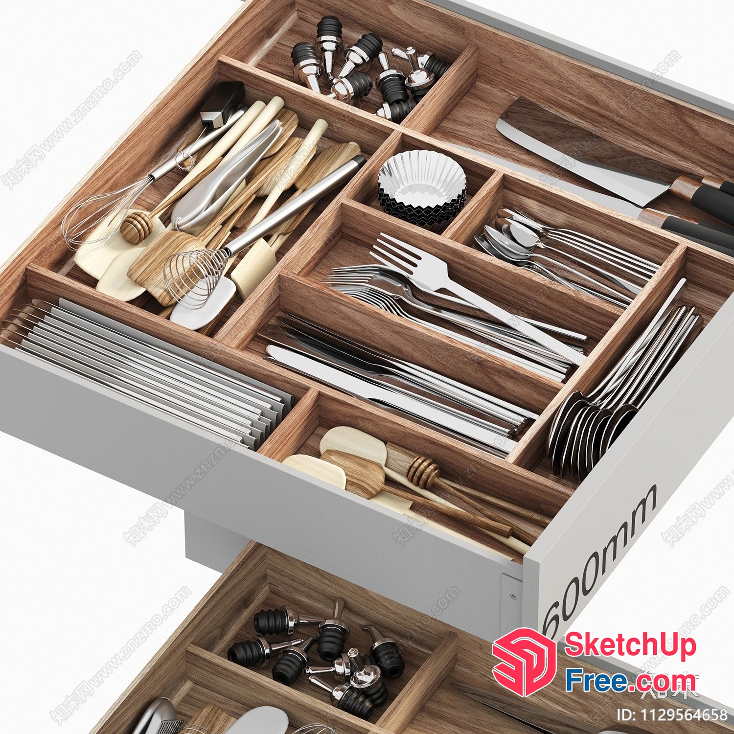 Wooden Drawers For Kitchen Utensils And Tableware 3D SketchUp File