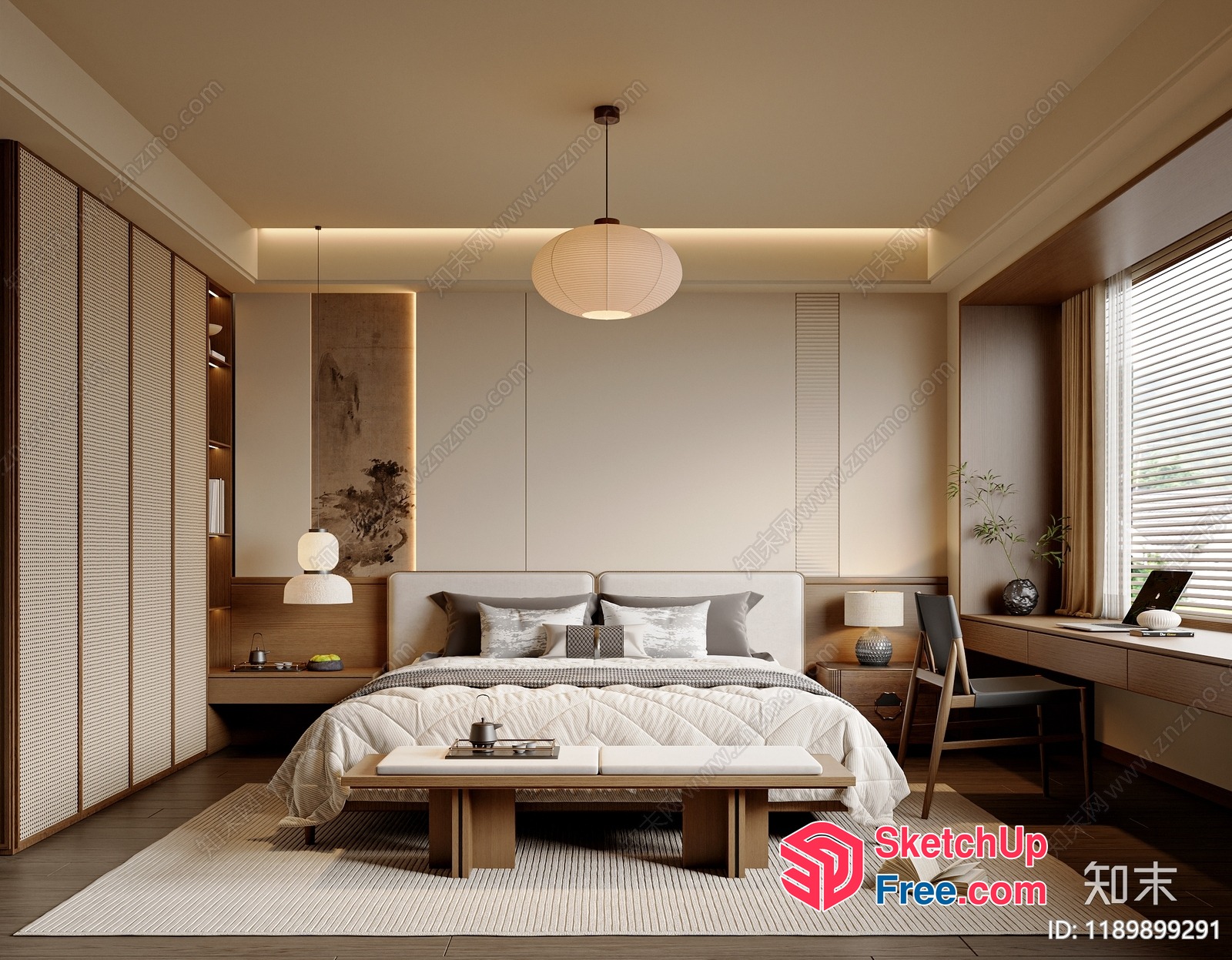 Japanese-Style Bedroom With Minimalist Decor 3D SketchUp File