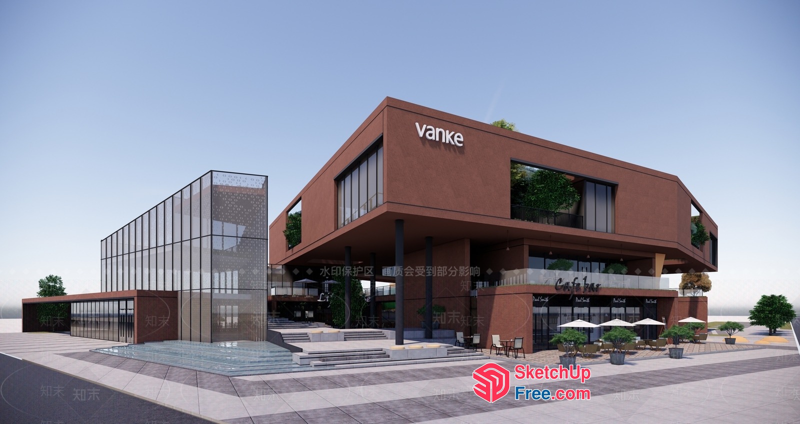 Modern Commercial Building Exterior With Elegant Glass And Brick Facade 3D SketchUp File