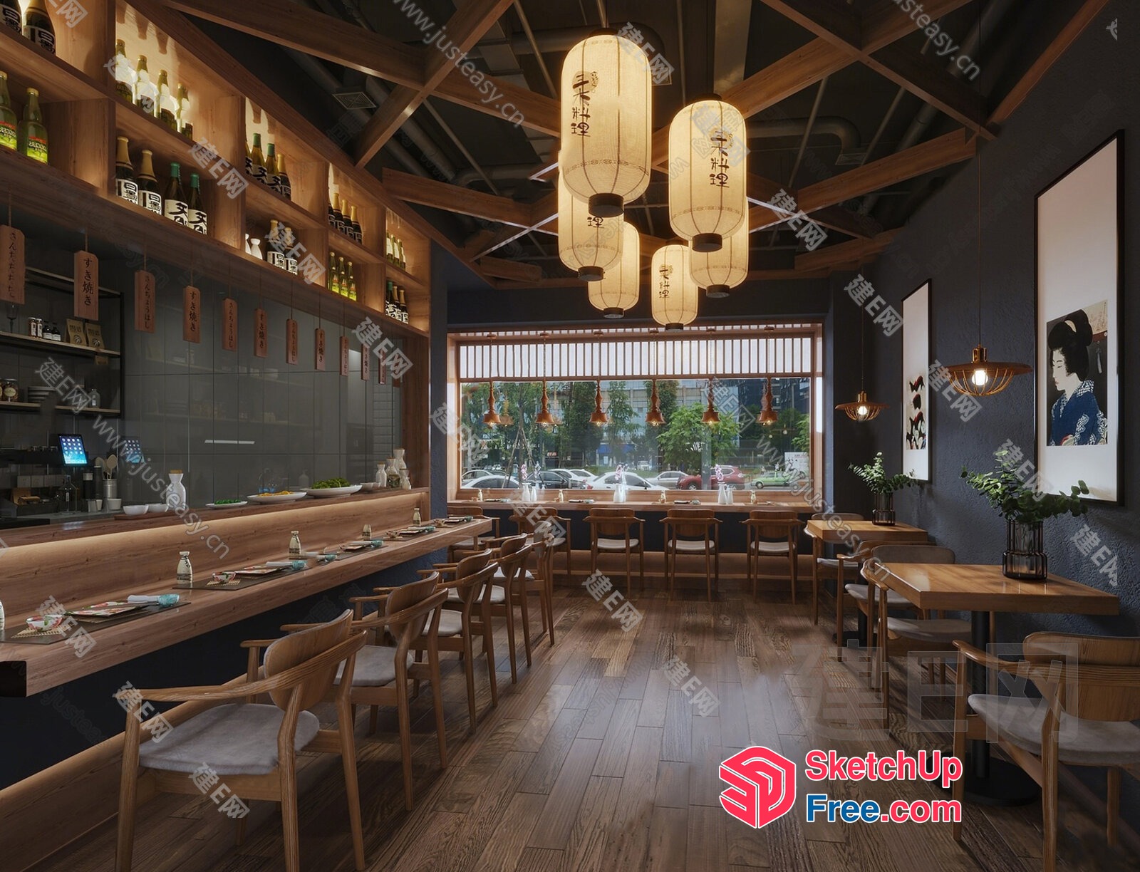 Elegant Japanese Restaurant With Wood Accents 3D SketchUp File