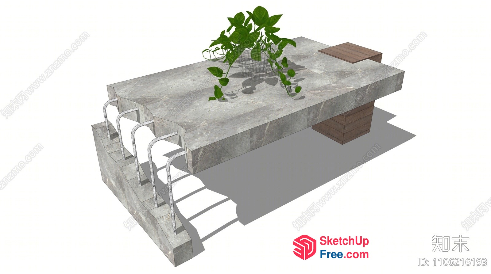 Staircase Leading To A Marble Table With A Plant 3D SketchUp File