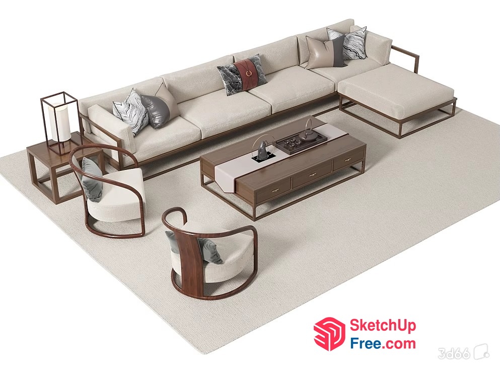Modern Japanese Style Living Room Furniture Set 3D SketchUp File
