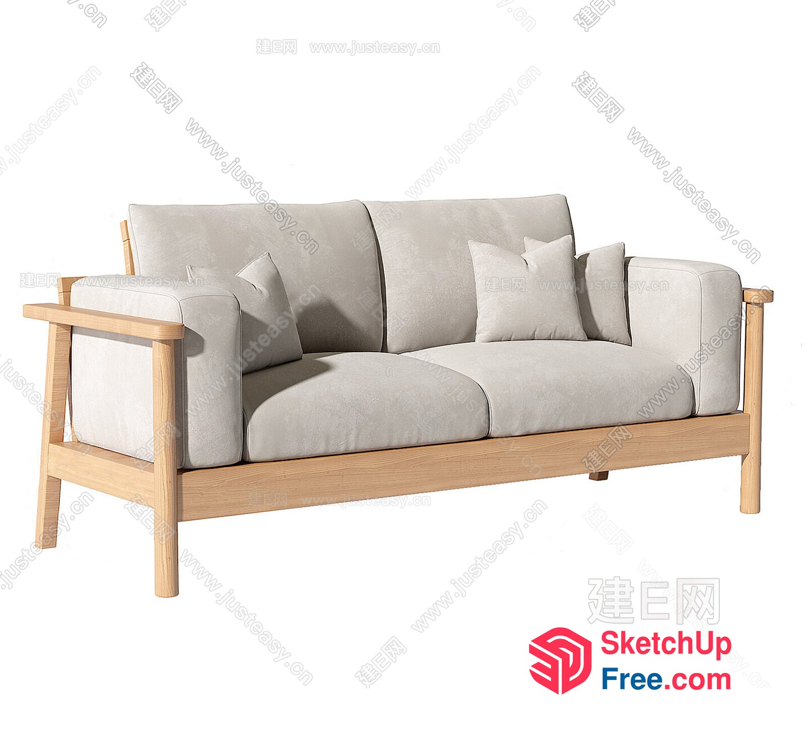 Minimalist Style Light Grey Sofa With Wooden Frame 3D SketchUp File