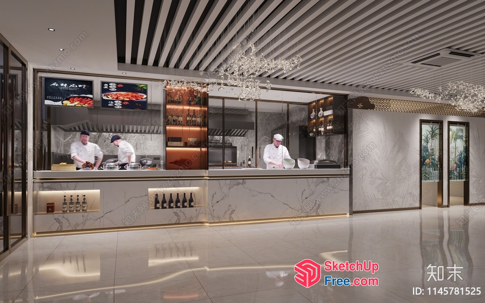 Luxurious Modern Restaurant Interior With Elegant Marble Accents 3D SketchUp File