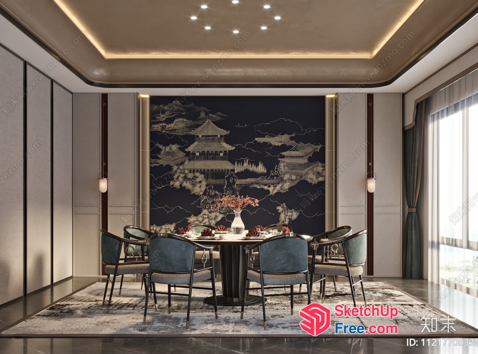 Traditional Asian-Inspired Dining Room 3D SketchUp File