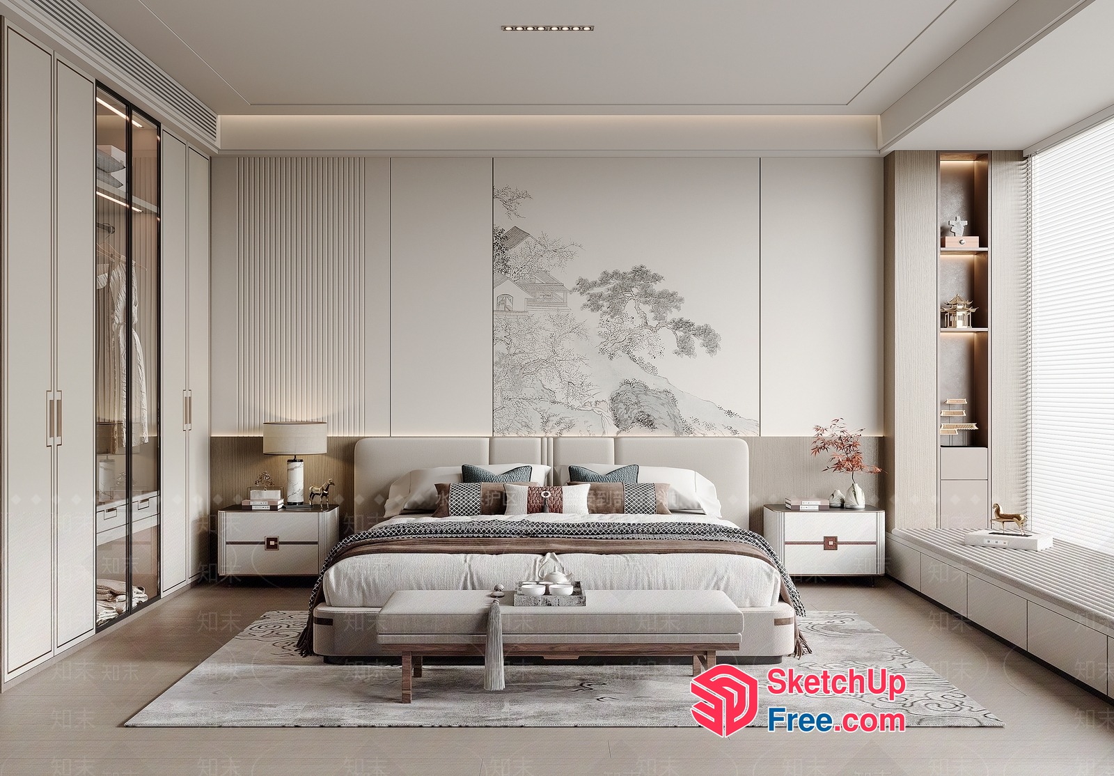 Modern Minimalist Japanese Style Bedroom Interior 3D SketchUp File