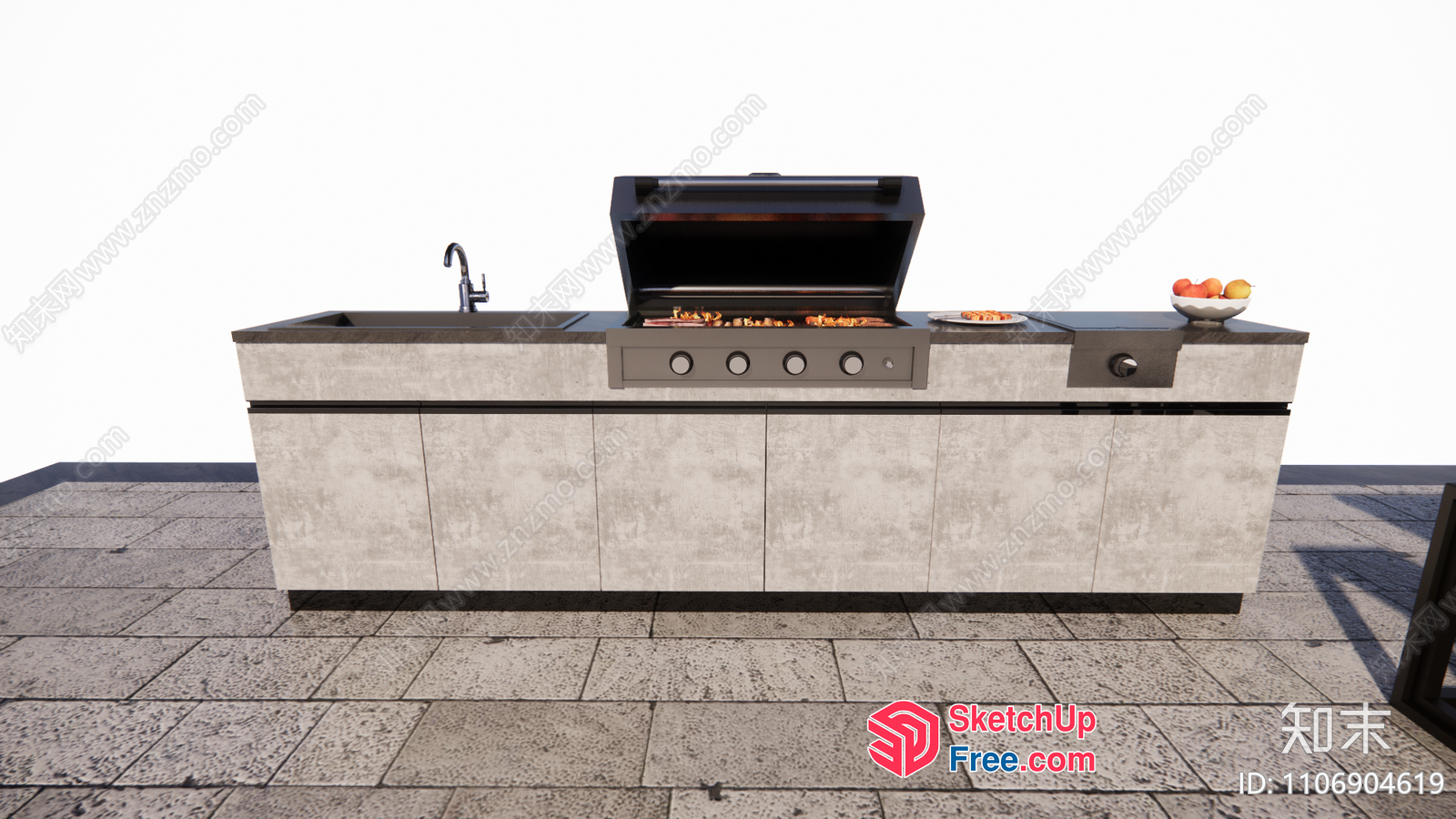 Outdoor Kitchen Island With Built-In Grill 3D SketchUp File