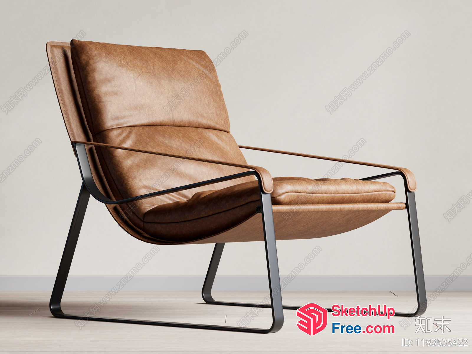 Modern Leather Lounge Chair With Sleek Metal Frame 3D SketchUp File