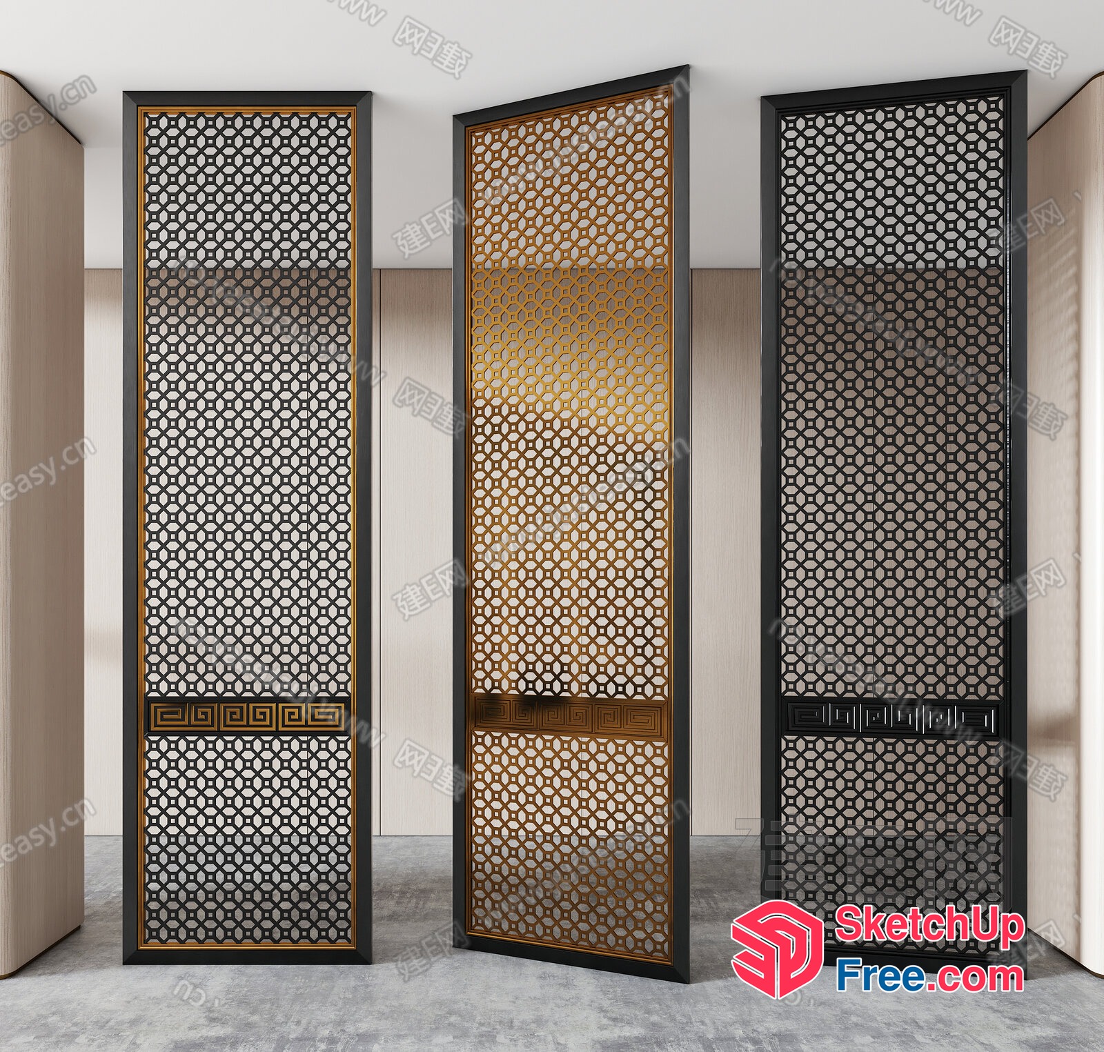 Ornate Partition Screens With Geometric Patterns 3D SketchUp File