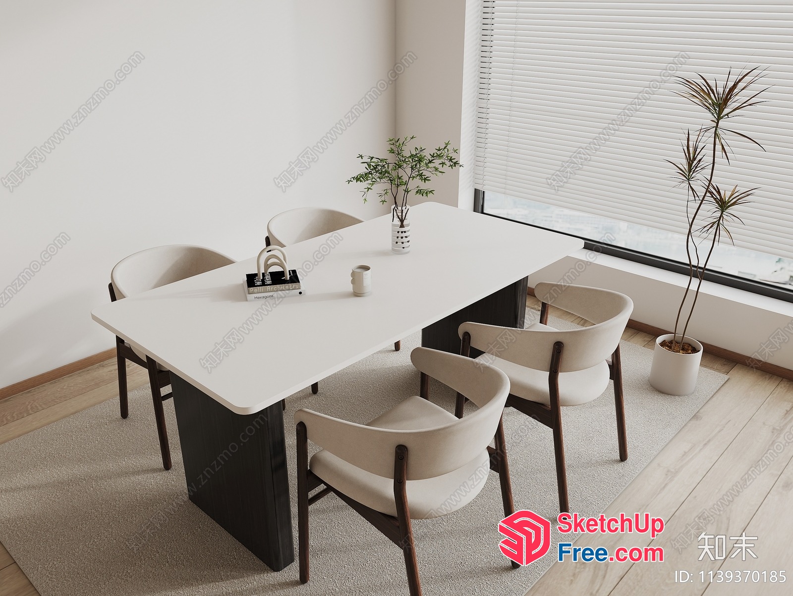 Minimalist Style Dining Room With White Table And Chairs 3D SketchUp File