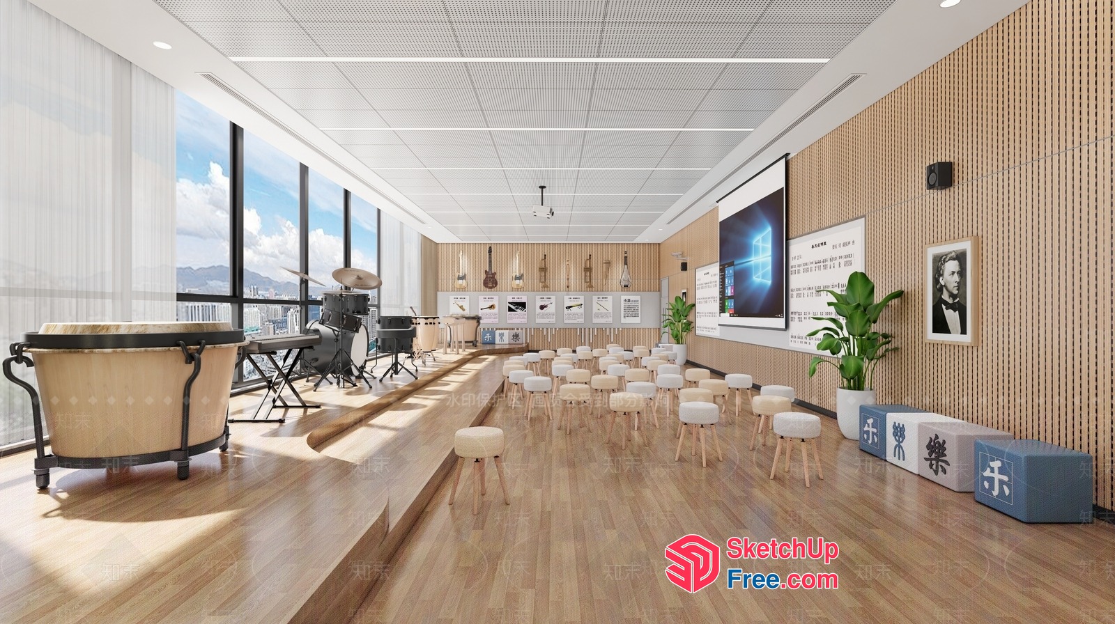 Modern Music Studio With Natural Light And Decorative Elements 3D SketchUp File