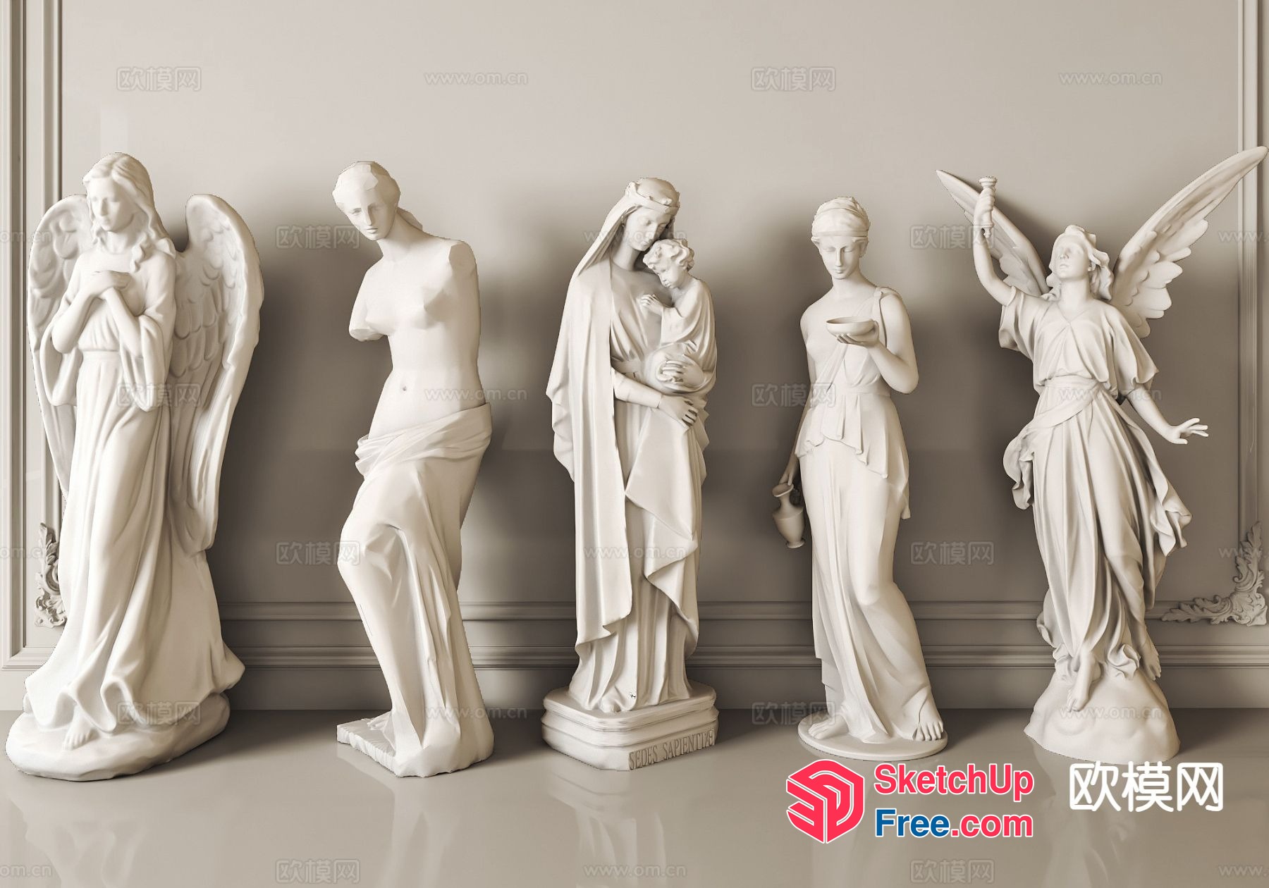 Elegant Statues Of Angels And Women In Classical Style 3D SketchUp File