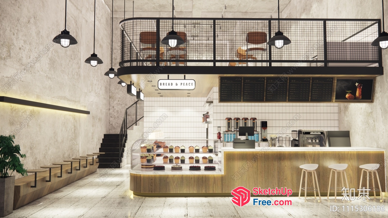 Modern Industrial Bakery Cafe Interior 3D SketchUp File
