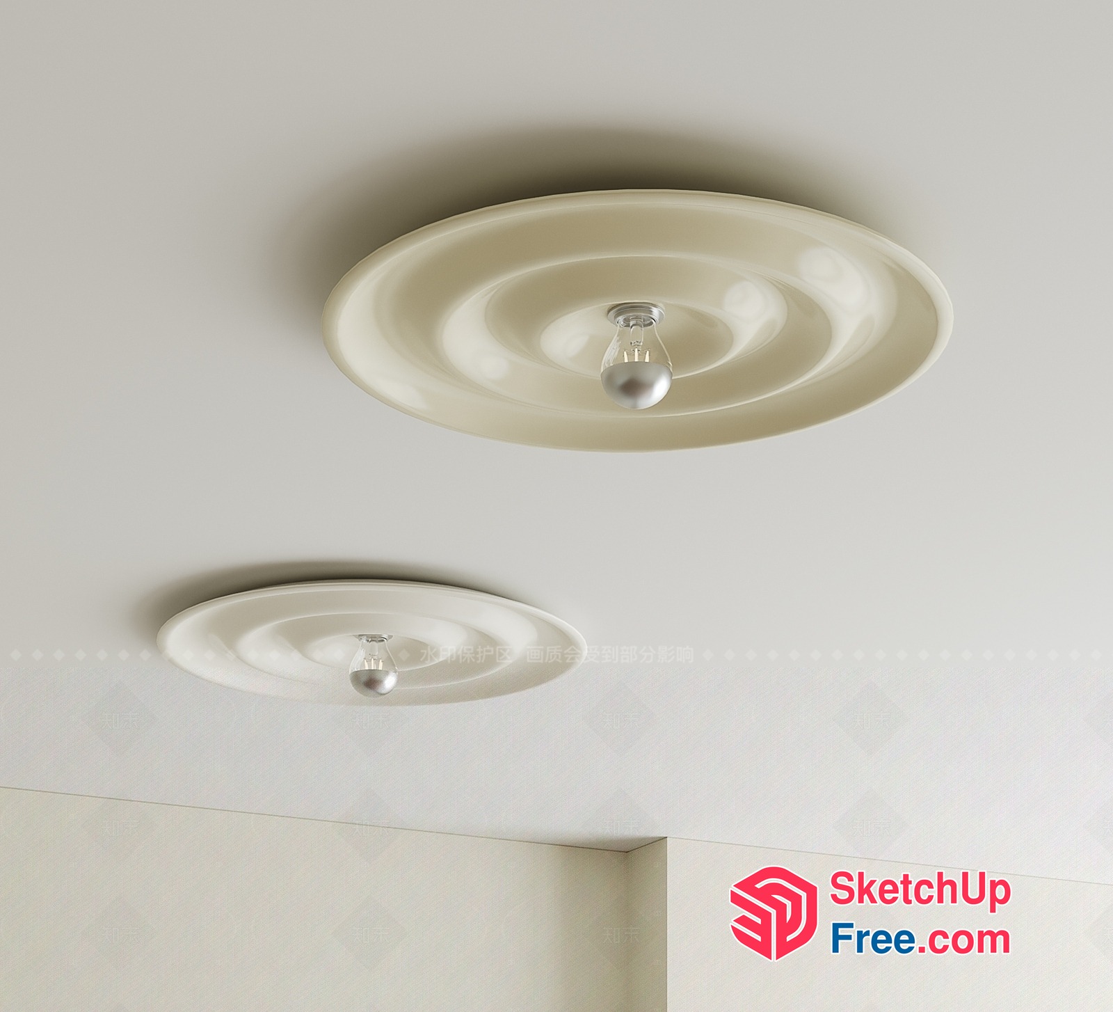 Two White Ceiling Lights 3D SketchUp File