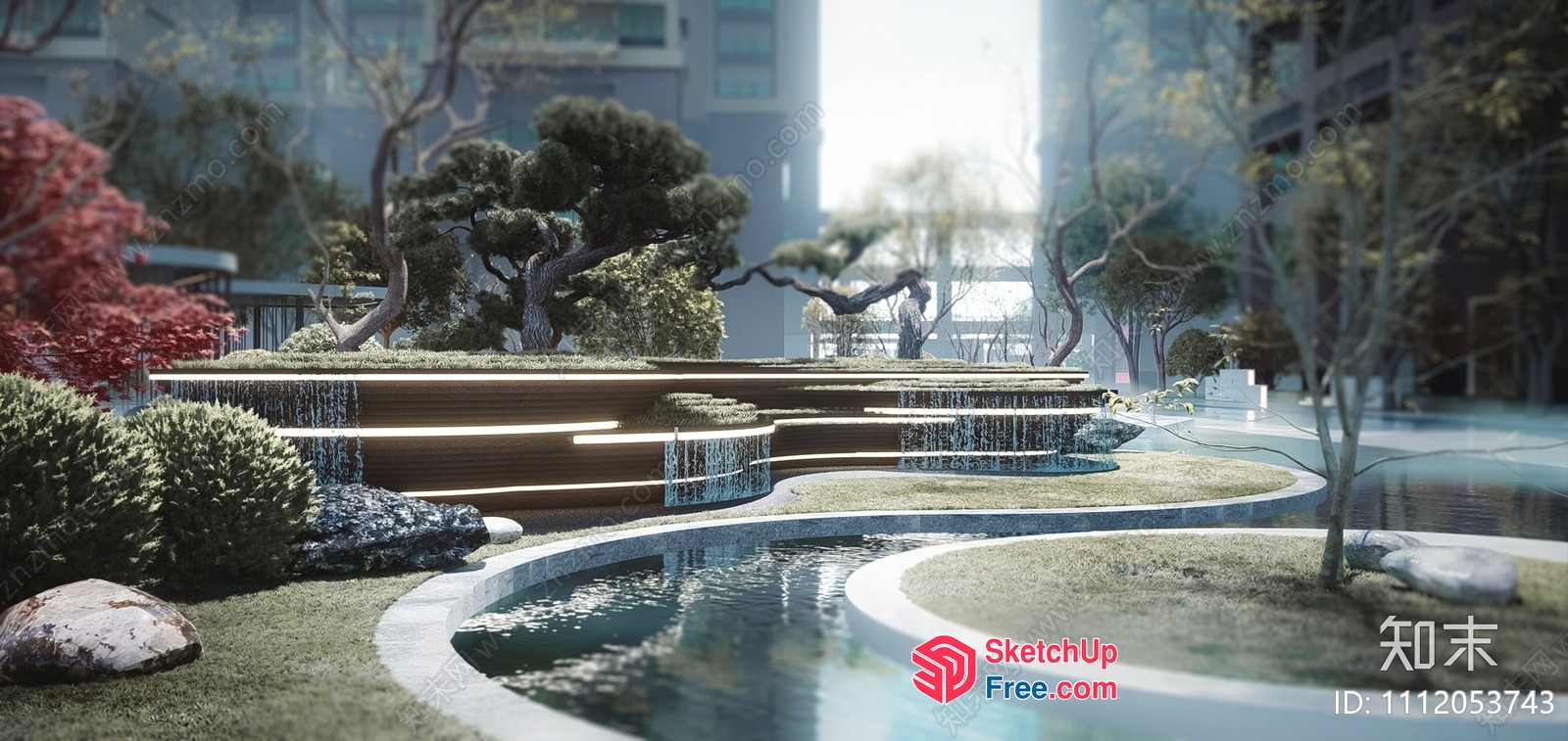 Serene Waterfall Garden Scene 3D SketchUp File
