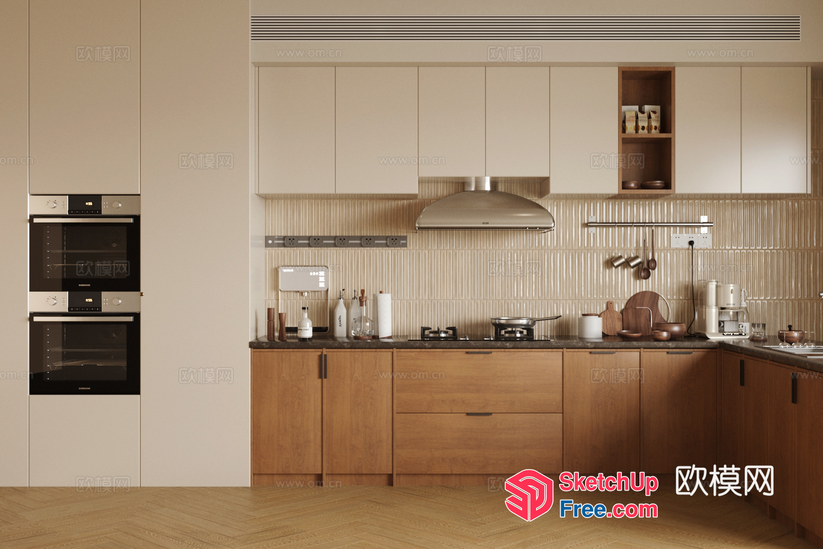 Modern Kitchen With Stainless Steel Appliances And Wood Accents 3D SketchUp File