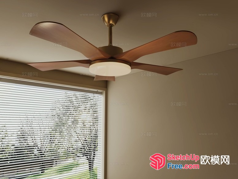 Modern Ceiling Fan With Light And Wood Accents 3D SketchUp File