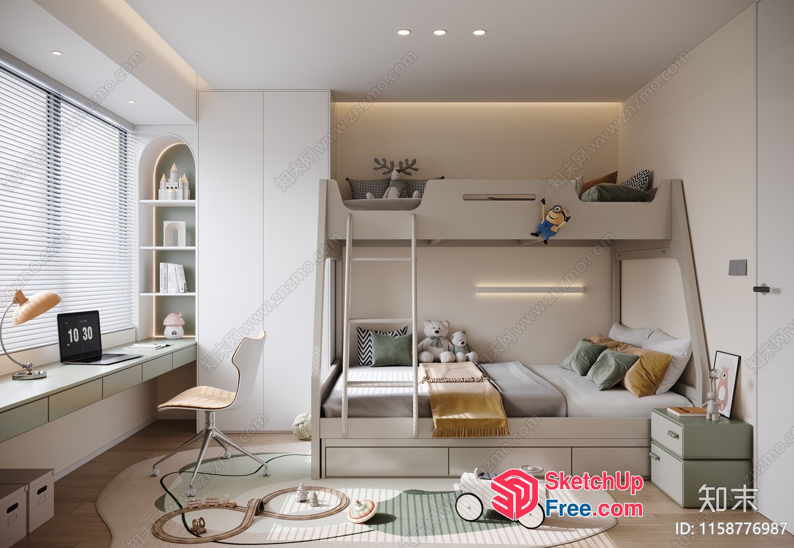 Modern Minimalist Scandinavian Style Children'S Bedroom Interior 3D SketchUp File