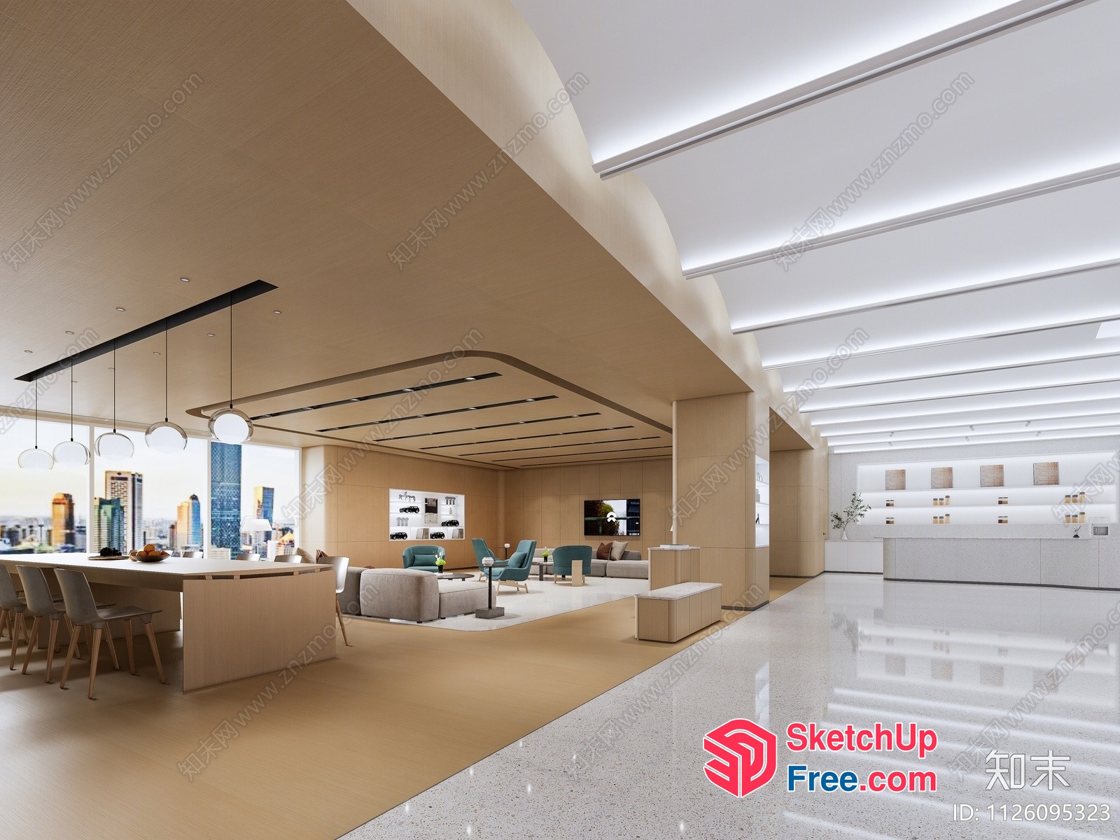 Modern Interior Space With Dining Area And Living Room 3D SketchUp File