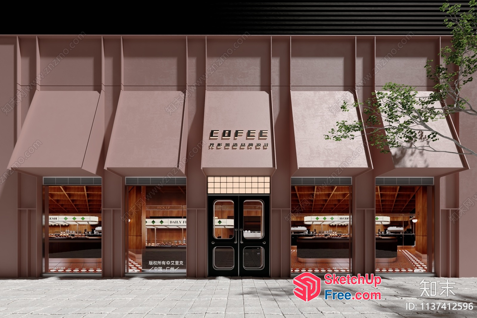 Modern Coffee Shop Facade 3D SketchUp File