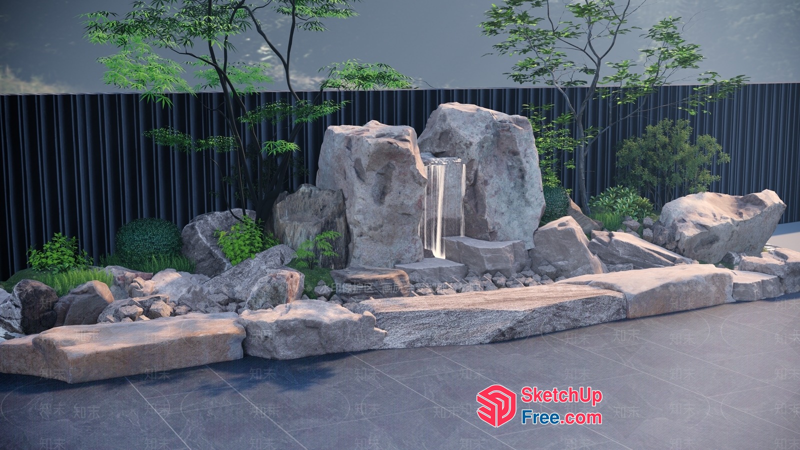 Elegant Waterfall Stone Decor 3D SketchUp File