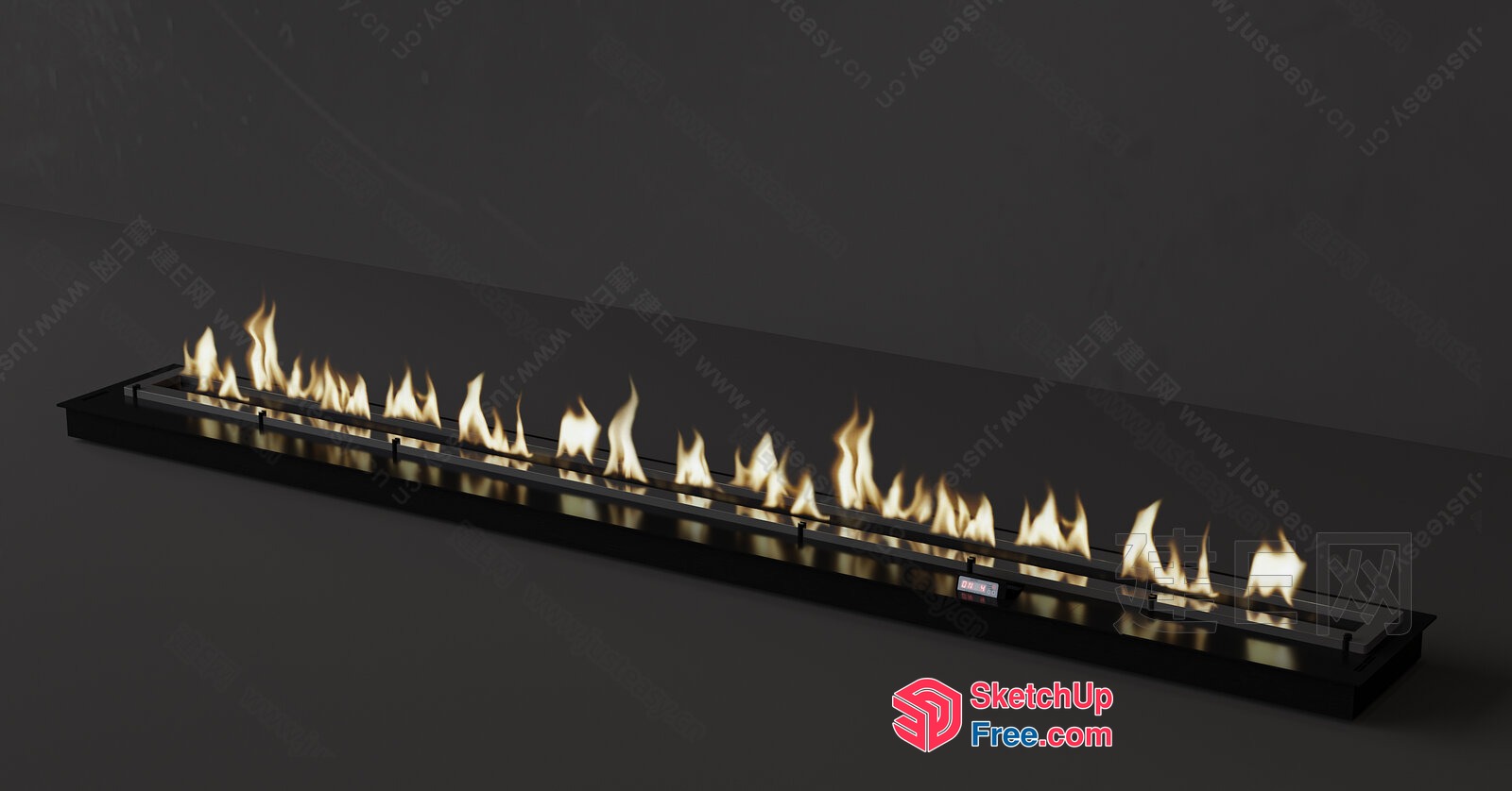 Long Rectangular Fireplace With Flames 3D SketchUp File