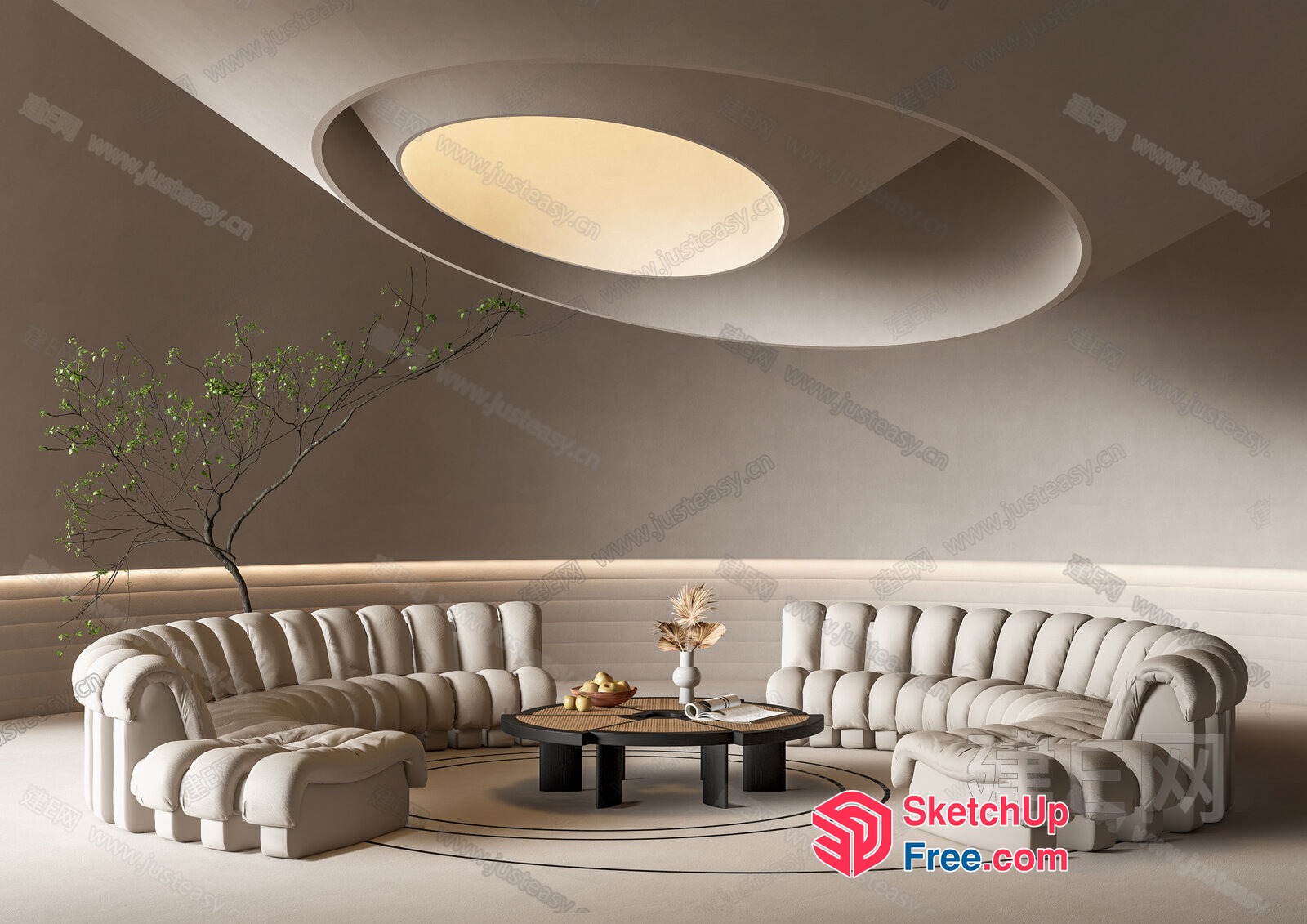 Elegant Minimalist Living Room With Creamy Style Sofa 3D SketchUp File